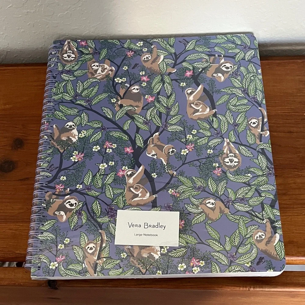 Vera Bradley Hanging Around Large Sloth Spiral Notebook w pocket insert NIP